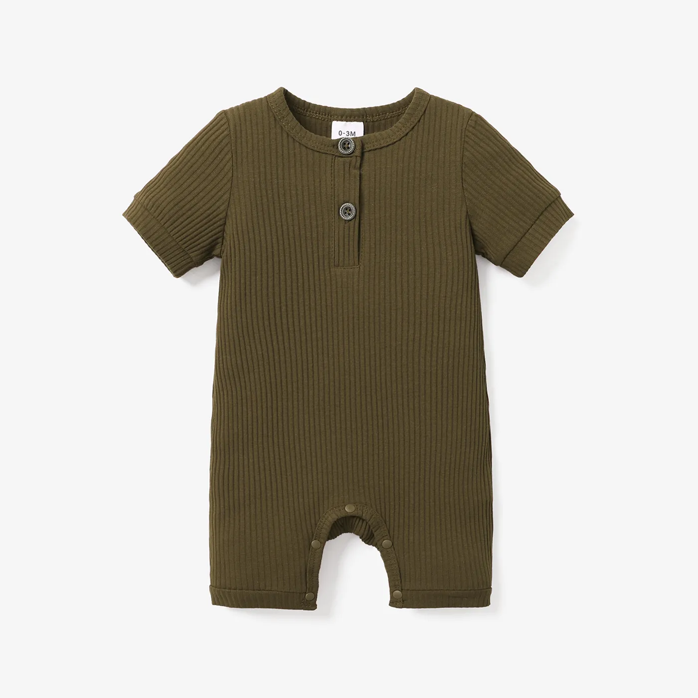 Baby Boy/Girl 95% Cotton Ribbed Short-sleeve Button Up Romper Army green