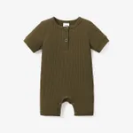 Baby Boy/Girl Cotton Ribbed Short-sleeve Button Up Romper Army green