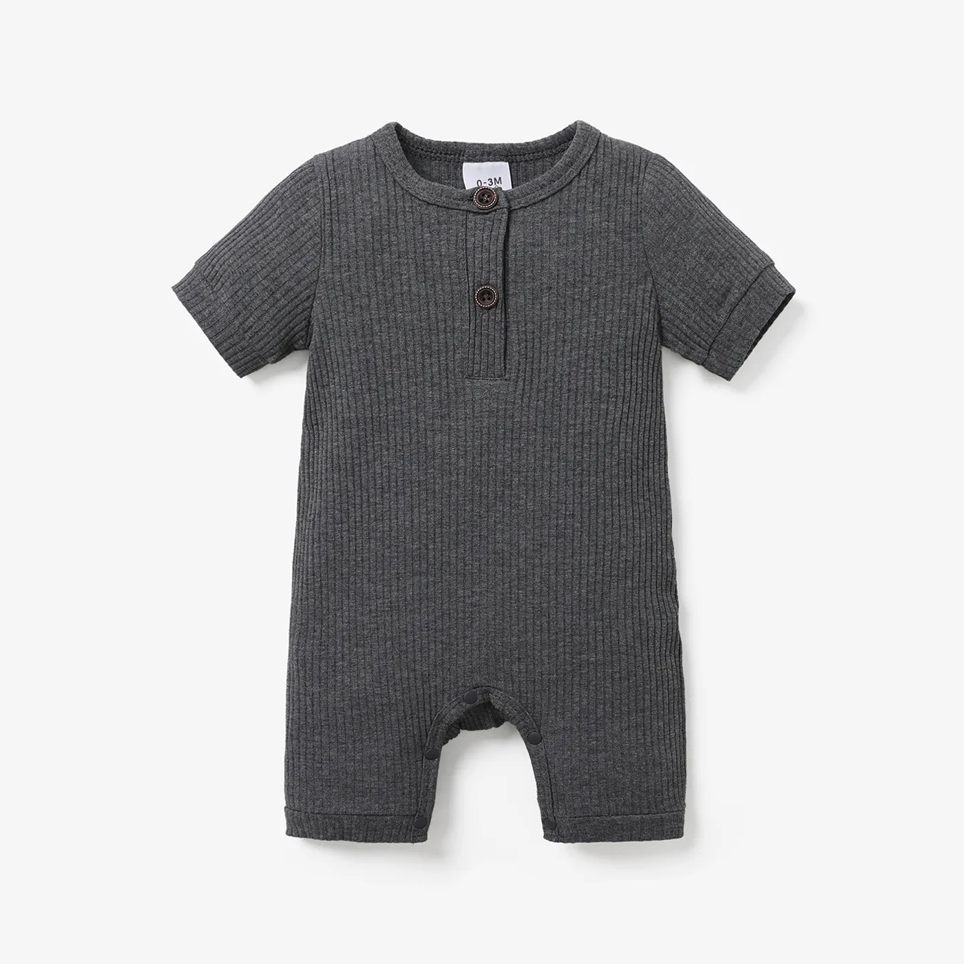 Baby Boy/Girl 95% Cotton Ribbed Short-sleeve Button Up Romper Dark Grey