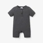 Baby Boy/Girl Cotton Ribbed Short-sleeve Button Up Romper Dark Grey