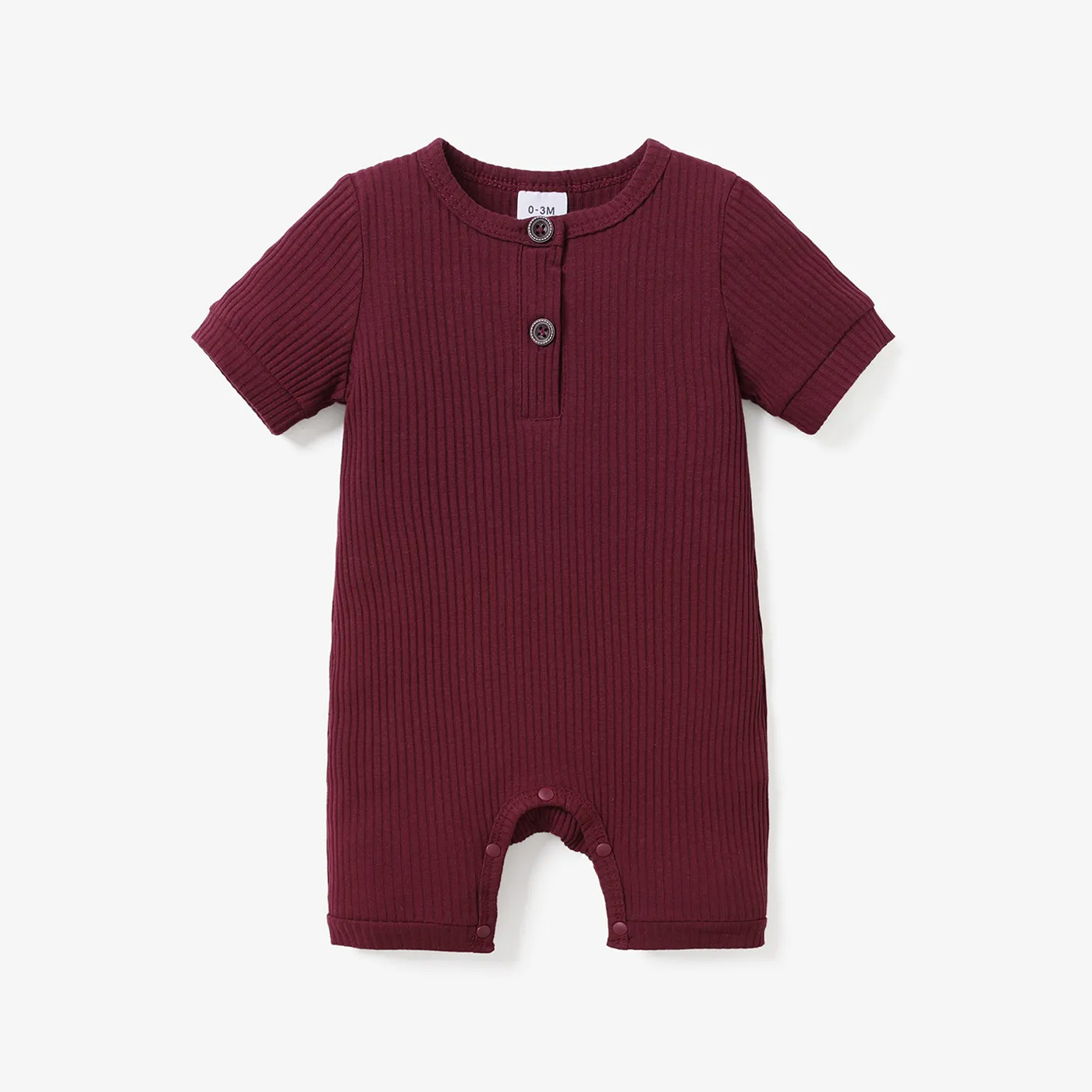Baby Boy/Girl 95% Cotton Ribbed Short-sleeve Button Up Romper Burgundy