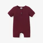 Baby Boy/Girl Cotton Ribbed Short-sleeve Button Up Romper Burgundy