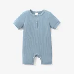 Baby Boy/Girl Cotton Ribbed Short-sleeve Button Up Romper Light Blue