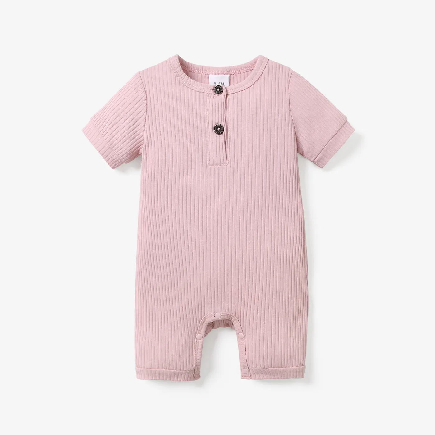 Baby Boy/Girl 95% Cotton Ribbed Short-sleeve Button Up Romper Pink