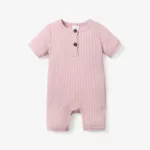 Baby Boy/Girl Cotton Ribbed Short-sleeve Button Up Romper Pink