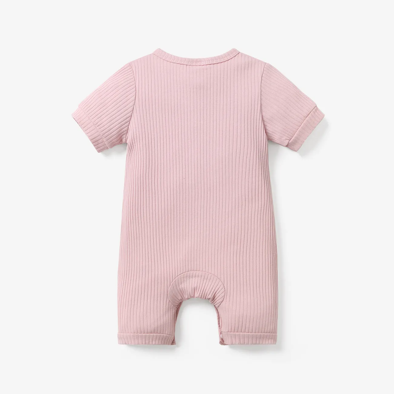 Baby Boy/Girl 95% Cotton Ribbed Short-sleeve Button Up Romper Pink big image 1
