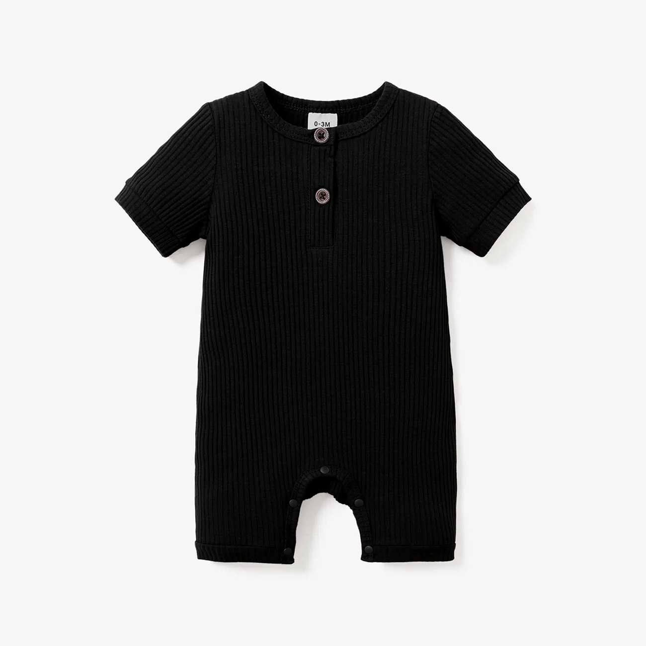 Baby Boy/Girl Cotton Ribbed Short-sleeve Button Up Romper Black big image 1