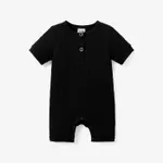 嬰兒 中性 鈕扣 基礎 短袖 連身衣 黑色