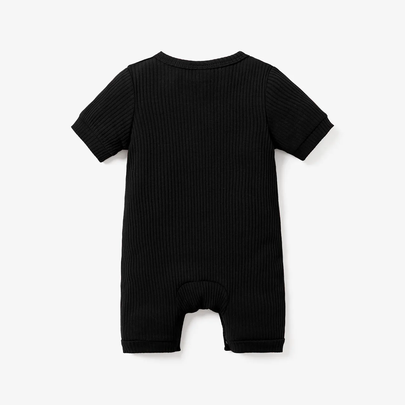 Baby Boy/Girl Cotton Ribbed Short-sleeve Button Up Romper Black big image 1