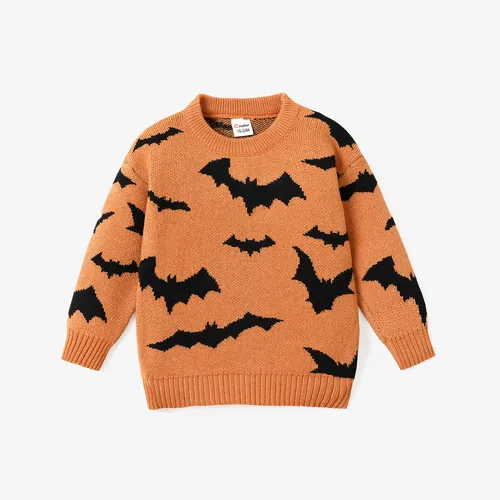 Toddler Boy/Girl Playful Halloween Graphic Orange Knit Sweater