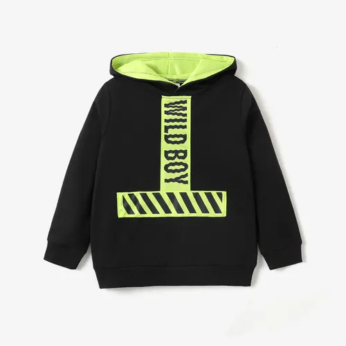 Kid Boy Letter Print Colorblock Design Hoodie Sweatshirt