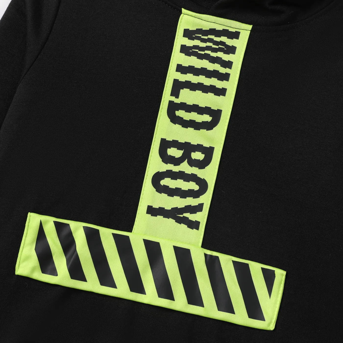 Kid Boy Letter Print Colorblock Design Hoodie Sweatshirt Black image 3