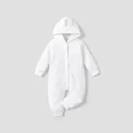 Solid Knitted Hooded Long-sleeve Pink Baby Jumpsuit White
