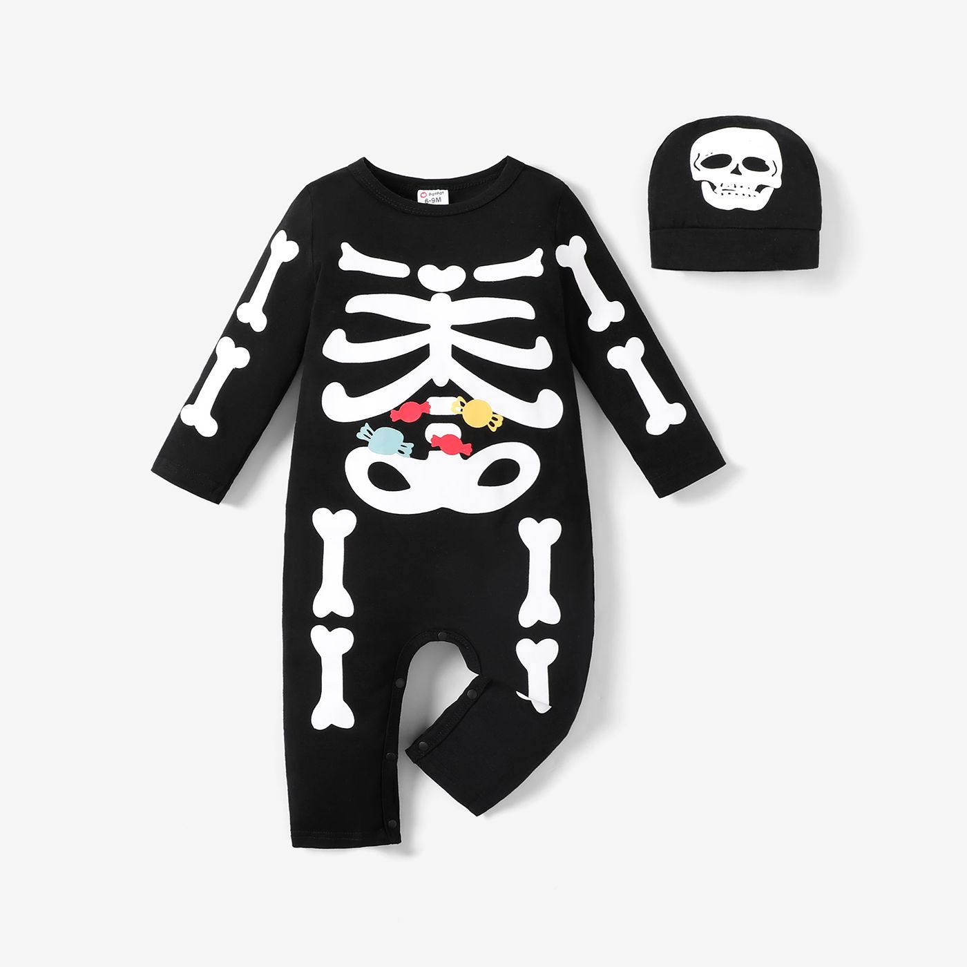 

Halloween 2pcs Baby Boy 95% Cotton Long-sleeve Skeleton Print Jumpsuit with Hat Set