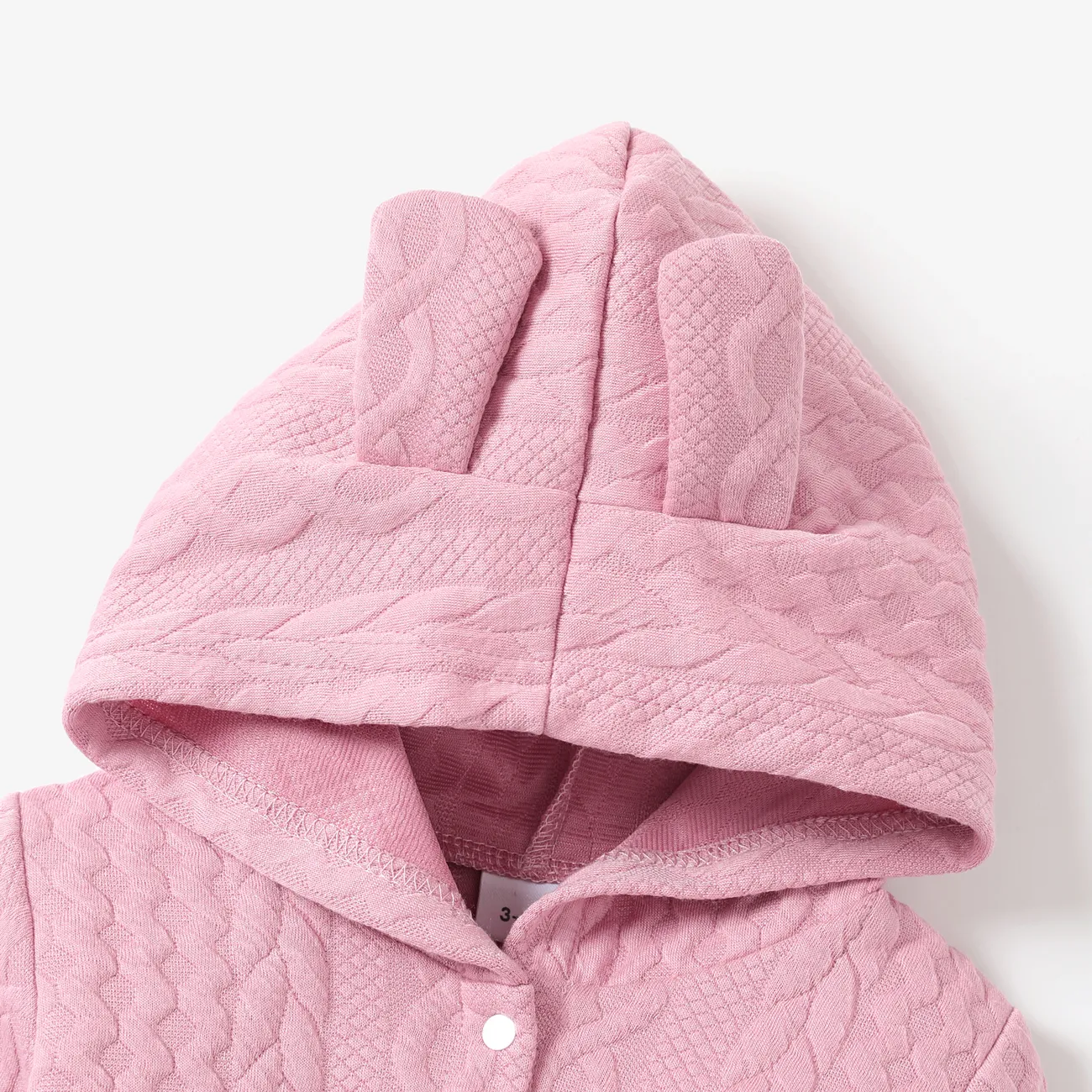 Solid Knitted Hooded Long-sleeve Pink Baby Jumpsuit Pink big image 1
