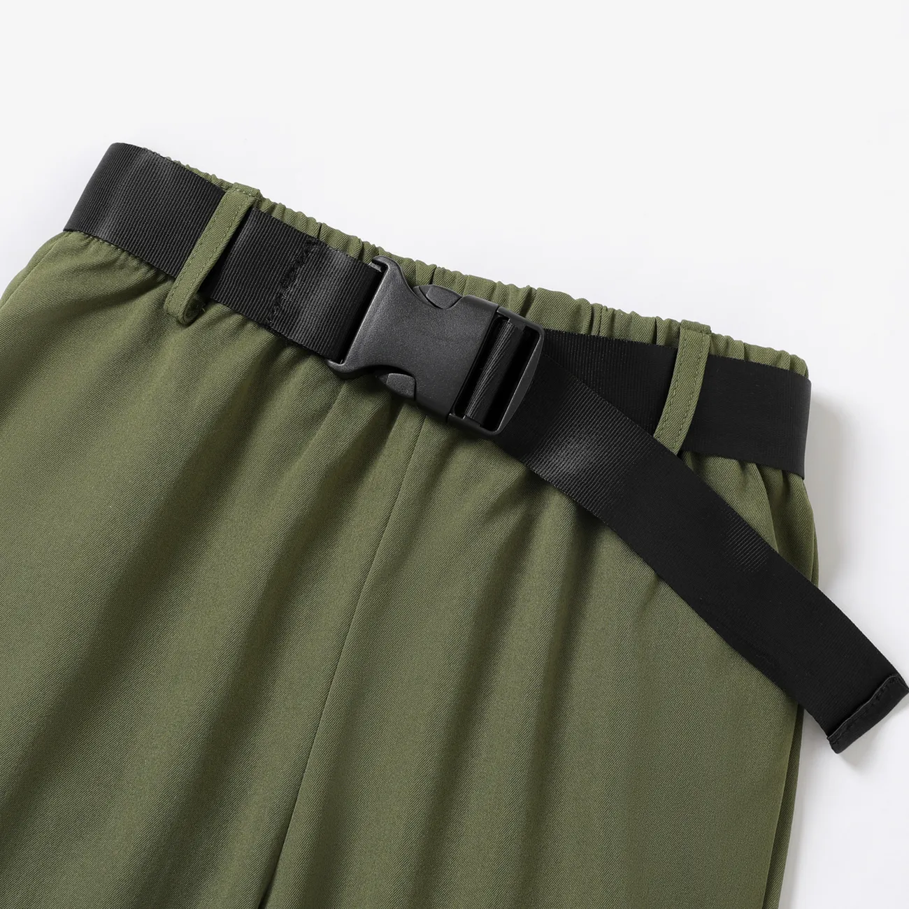 2pcs Toddler Boy Solid Casual Loose Fit Pantalones con cinturón Ejercito verde big image 1