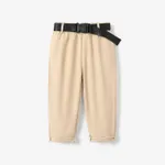 2pcs Toddler Boy Solid Casual Loose Fit Pants with Belt Khaki