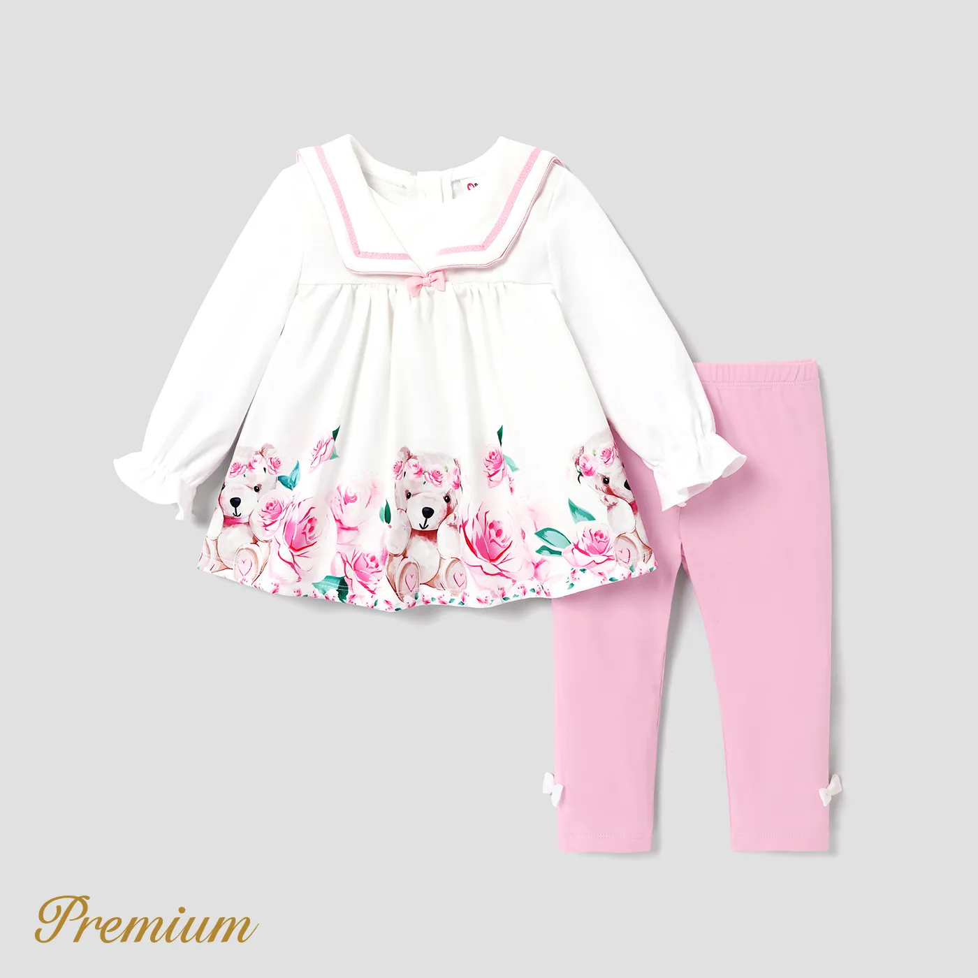 Elegant Animal Pattern 2Pcs Baby Girl Sets with Square-Cut Collar