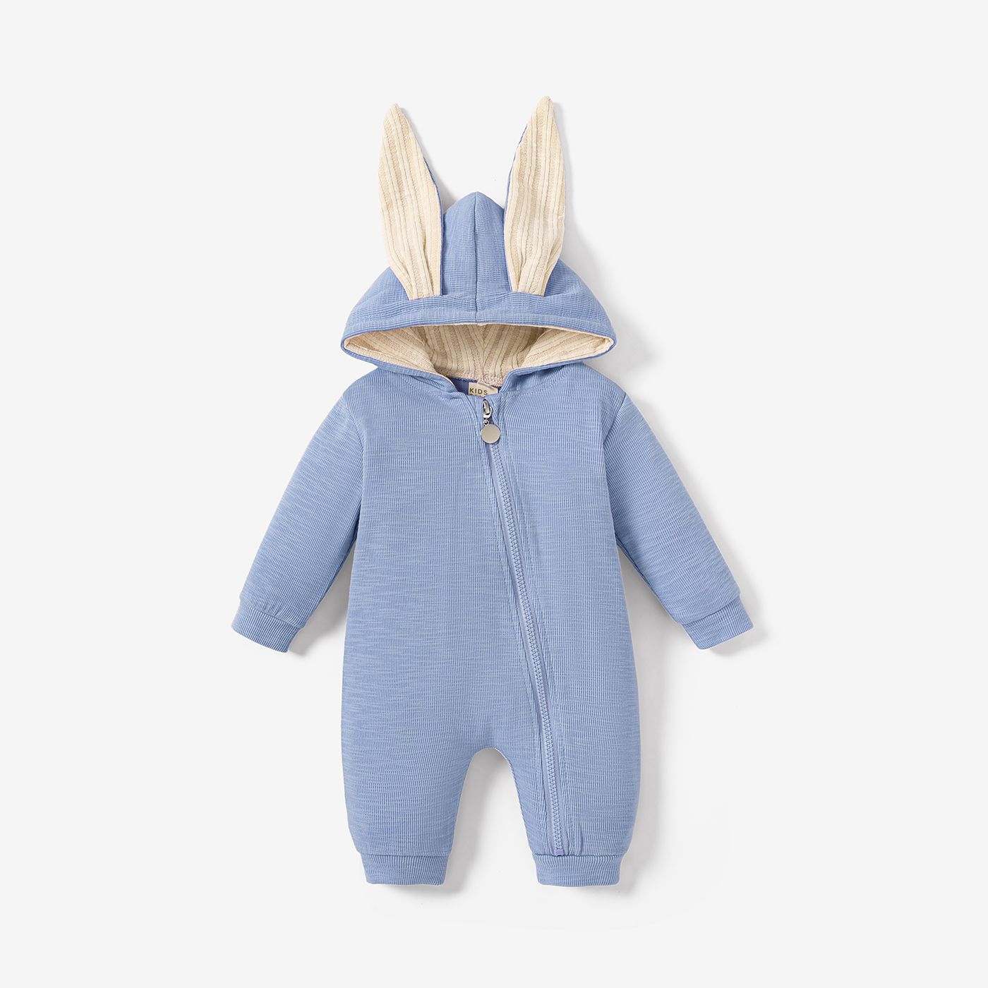 

Solid Hooded 3D Bunny Ear Decor Long-sleeve White or Pink or Blue or Grey Baby Jumpsuit