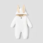 Solid Hooded 3D Bunny Ear Decor Long-sleeve White or Pink or Blue or Grey Baby Jumpsuit White