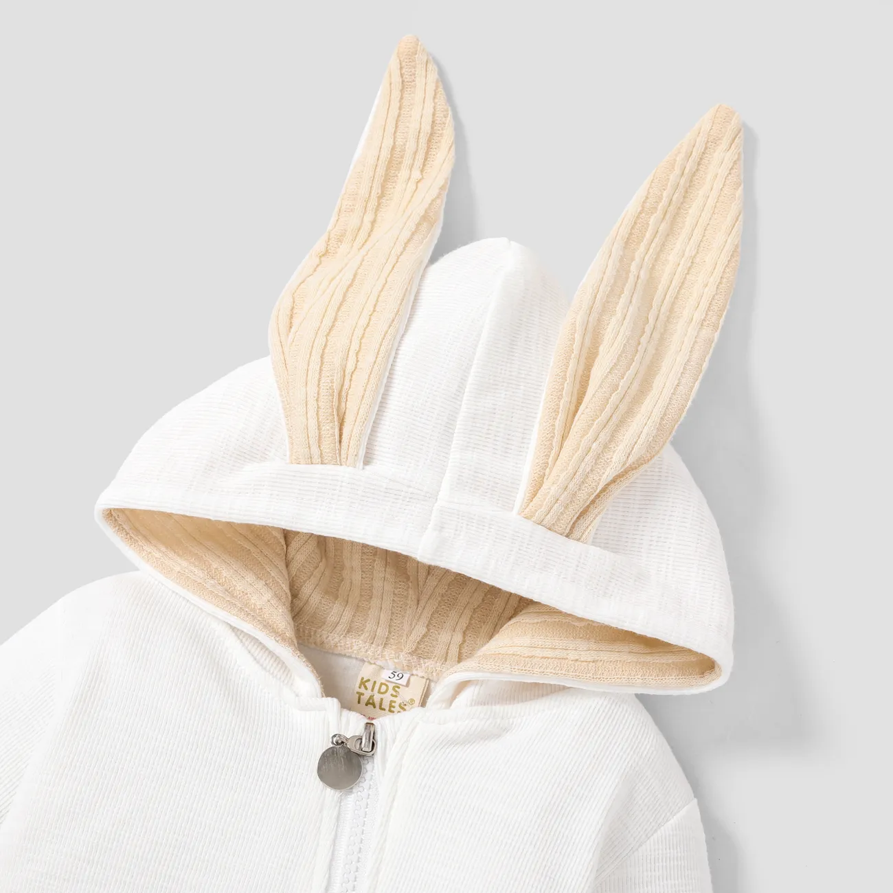 Solid Hooded 3D Bunny Ear Decor Long-sleeve White or Pink or Blue or Grey Baby Jumpsuit White big image 1