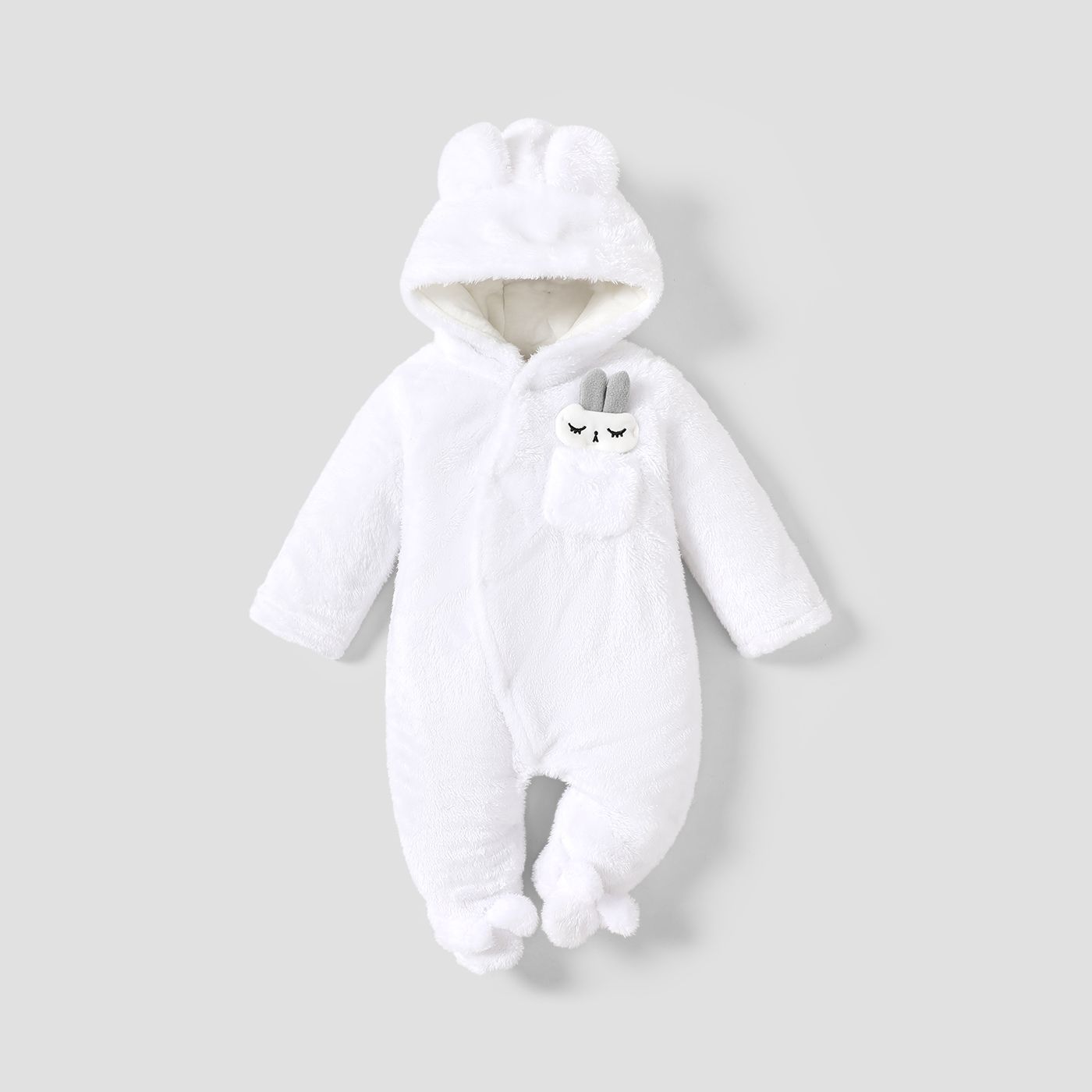 Baby Boy/Girl Rabbit Ears Detail Thickened Thermal Hooded Footed Jumpsuit