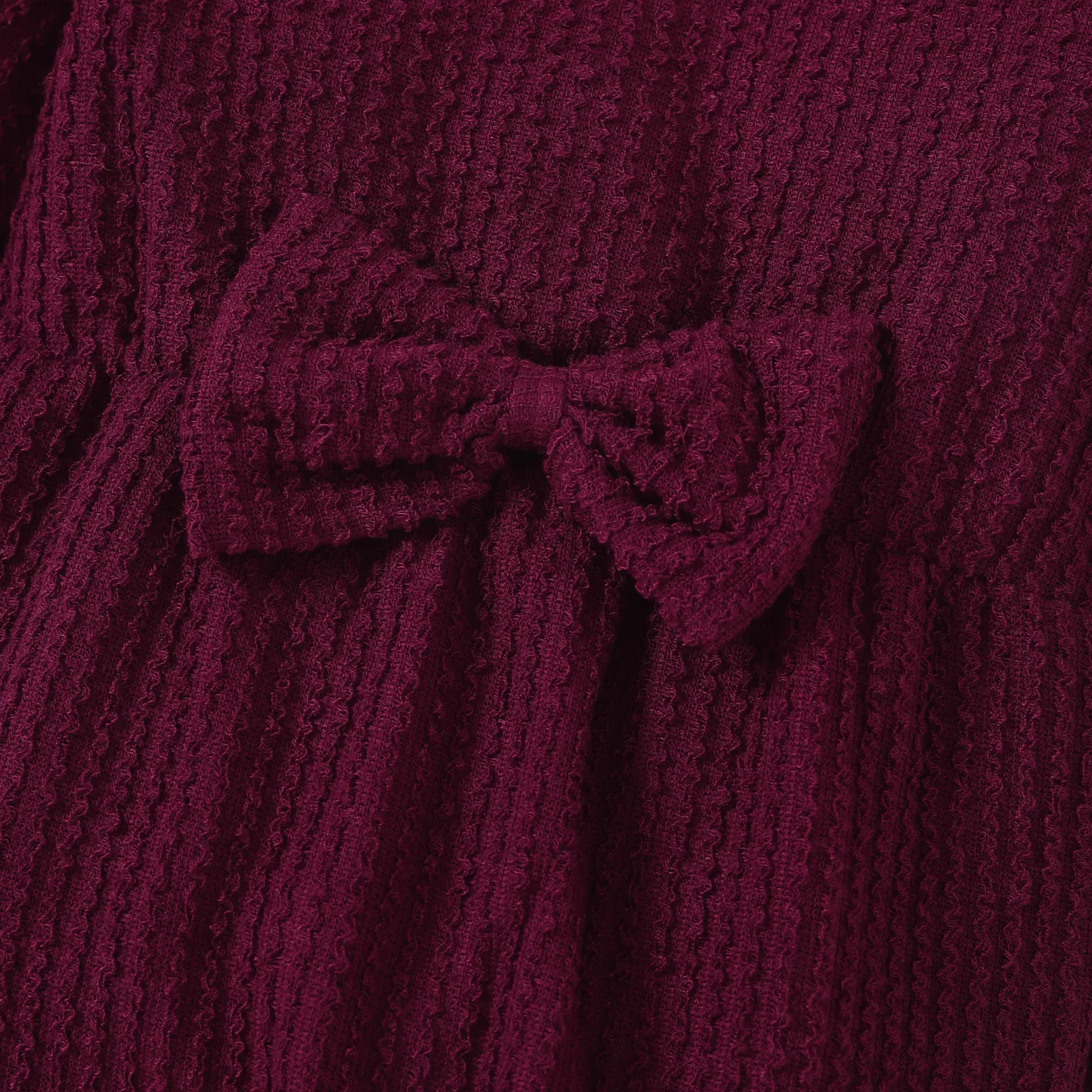 100% Cotton 2pcs Baby Solid Ribbed Long-sleeve Bowknot Ruffle Jumpsuit Set Brick red image 4