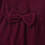 100% Cotton 2pcs Baby Solid Ribbed Long-sleeve Bowknot Ruffle Jumpsuit Set Brick red image 4