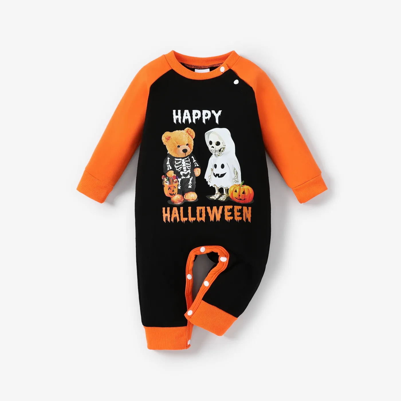 Baby Girl/Boy Halloween Childlike Animal Pattern Bear Jumpsuit Orange big image 1
