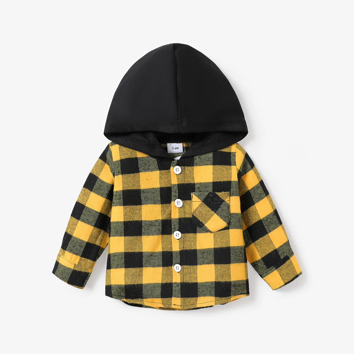 Baby Boy Classic Grid Hooded Top Yellow big image 1