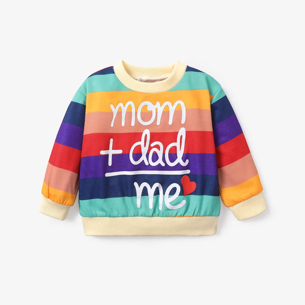 Baby Boy/Girl Heart & Letter Print Rainbow Colorblock Long-sleeve Sweatshirt  big image 1