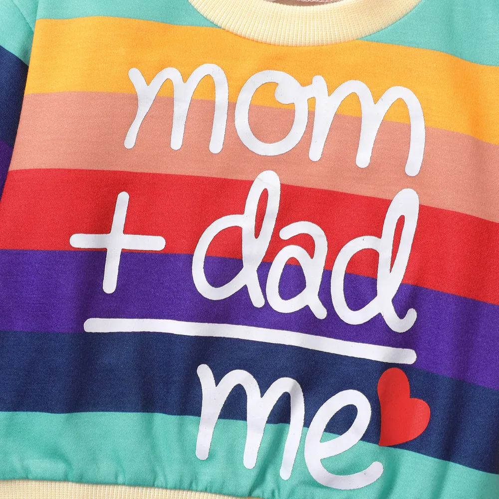 Baby Boy/Girl Heart & Letter Print Rainbow Colorblock Long-sleeve Sweatshirt  big image 3
