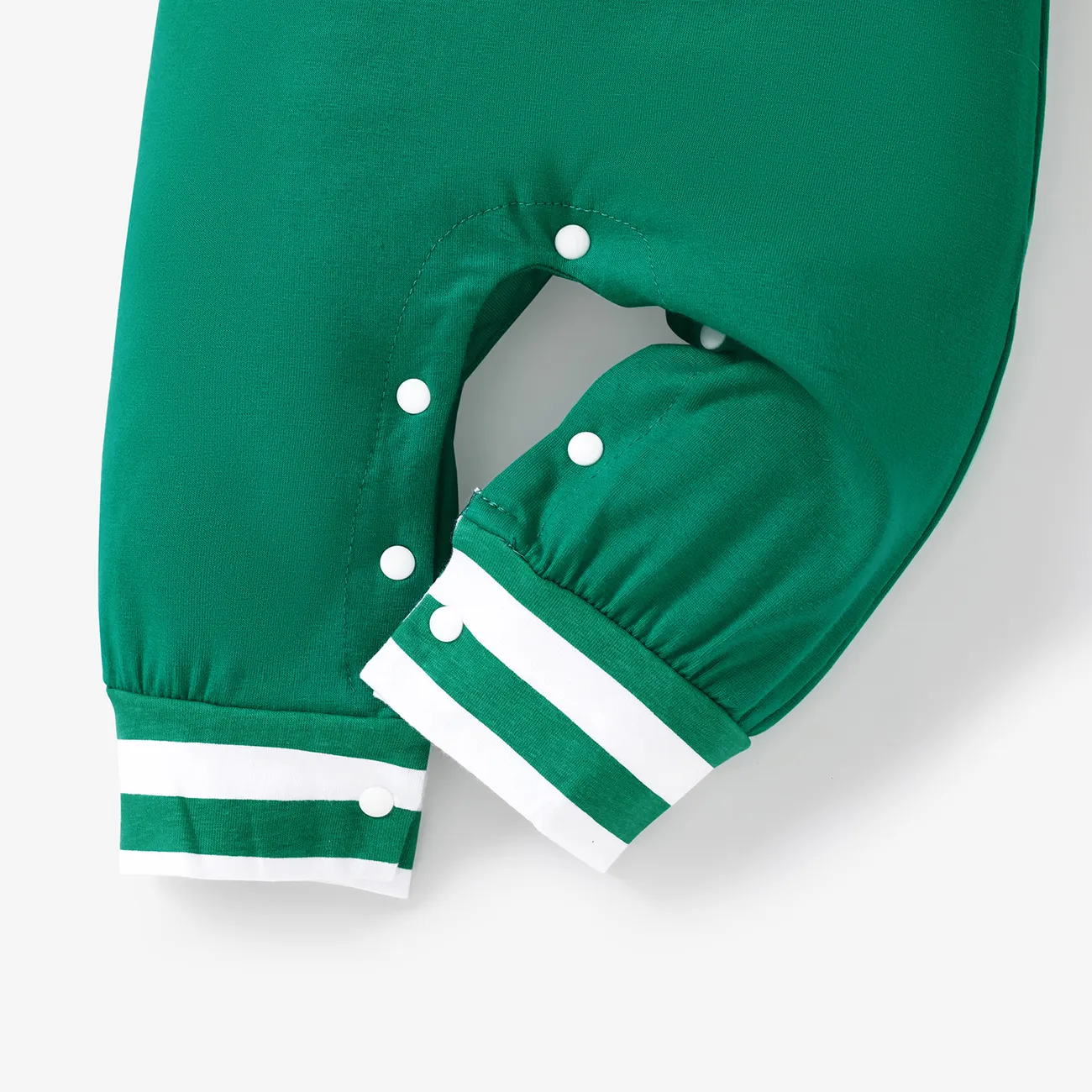Christmas 2pcs Baby Boy/Girl 95% Cotton Striped Long-sleeve Letter Print Jumpsuit with Hat Set Green big image 1