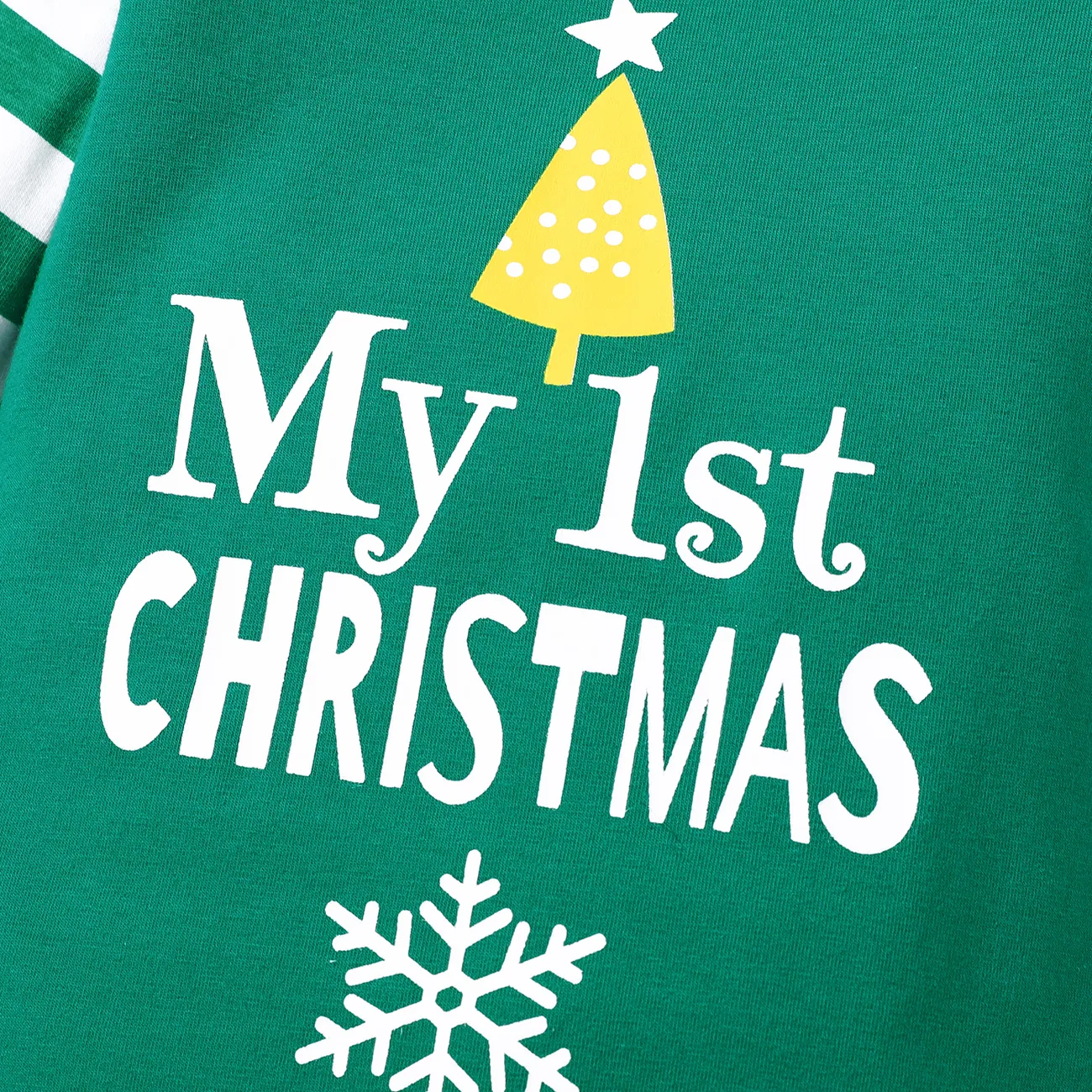 عيد الميلاد 2 قطعة طفل رضيع / فتاة 95٪ قطن مخطط طويل الأكمام طباعة بذلة مع مجموعة قبعة أخضر big image 1