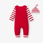 Christmas 2pcs Baby Boy/Girl 95% Cotton Striped Long-sleeve Letter Print Jumpsuit with Hat Set Red image 2