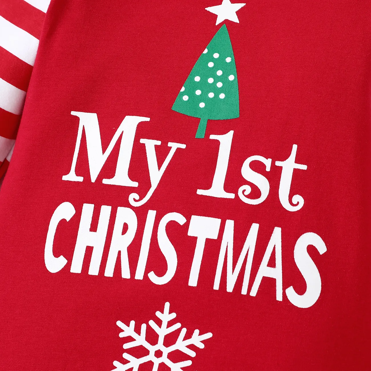 عيد الميلاد 2 قطعة طفل رضيع / فتاة 95٪ قطن مخطط طويل الأكمام طباعة بذلة مع مجموعة قبعة أحمر big image 1