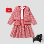 Kid Girl Fashionable Secret Button Christmas Coat/Skirt Set  Red image 5