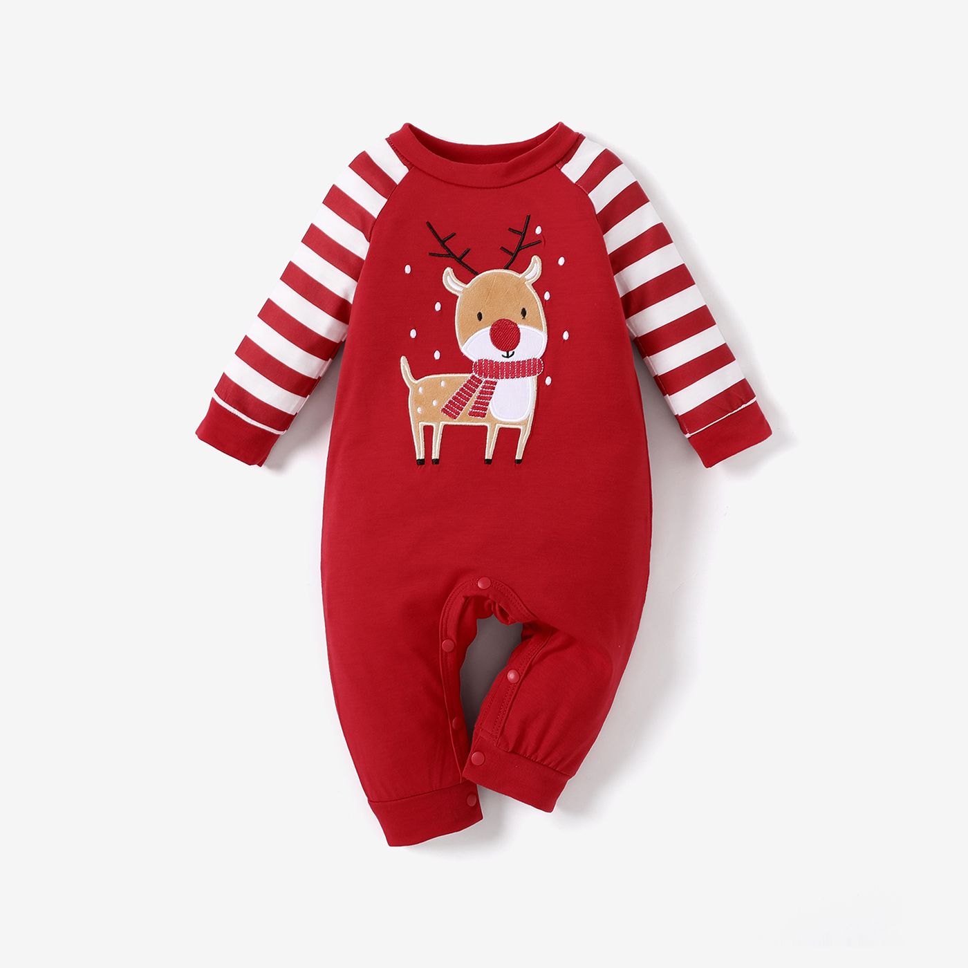 

Christmas Baby Boy Reindeer Graphic Red Striped Long-sleeve Jumpsuit