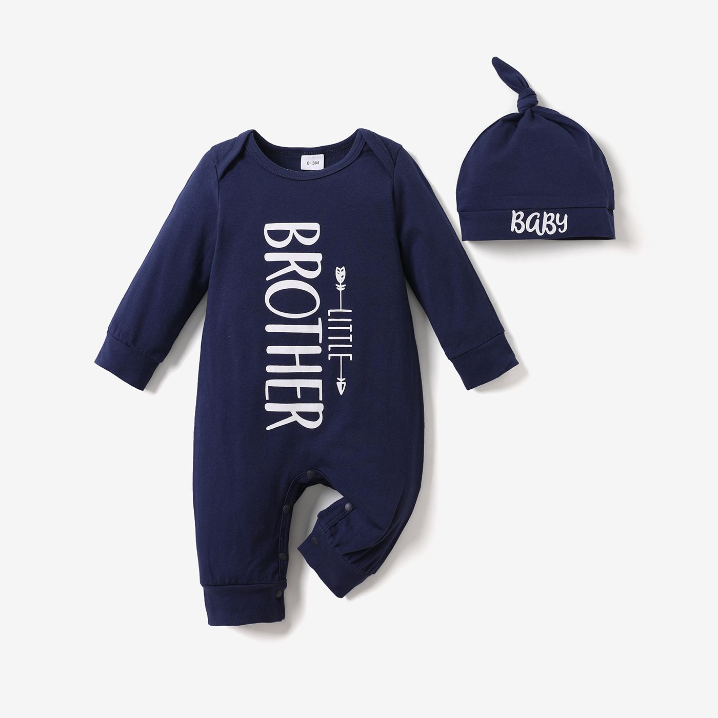 

2pcs Baby Boy 95% Cotton Letter Print Long-sleeve Jumpsuit with Hat Set
