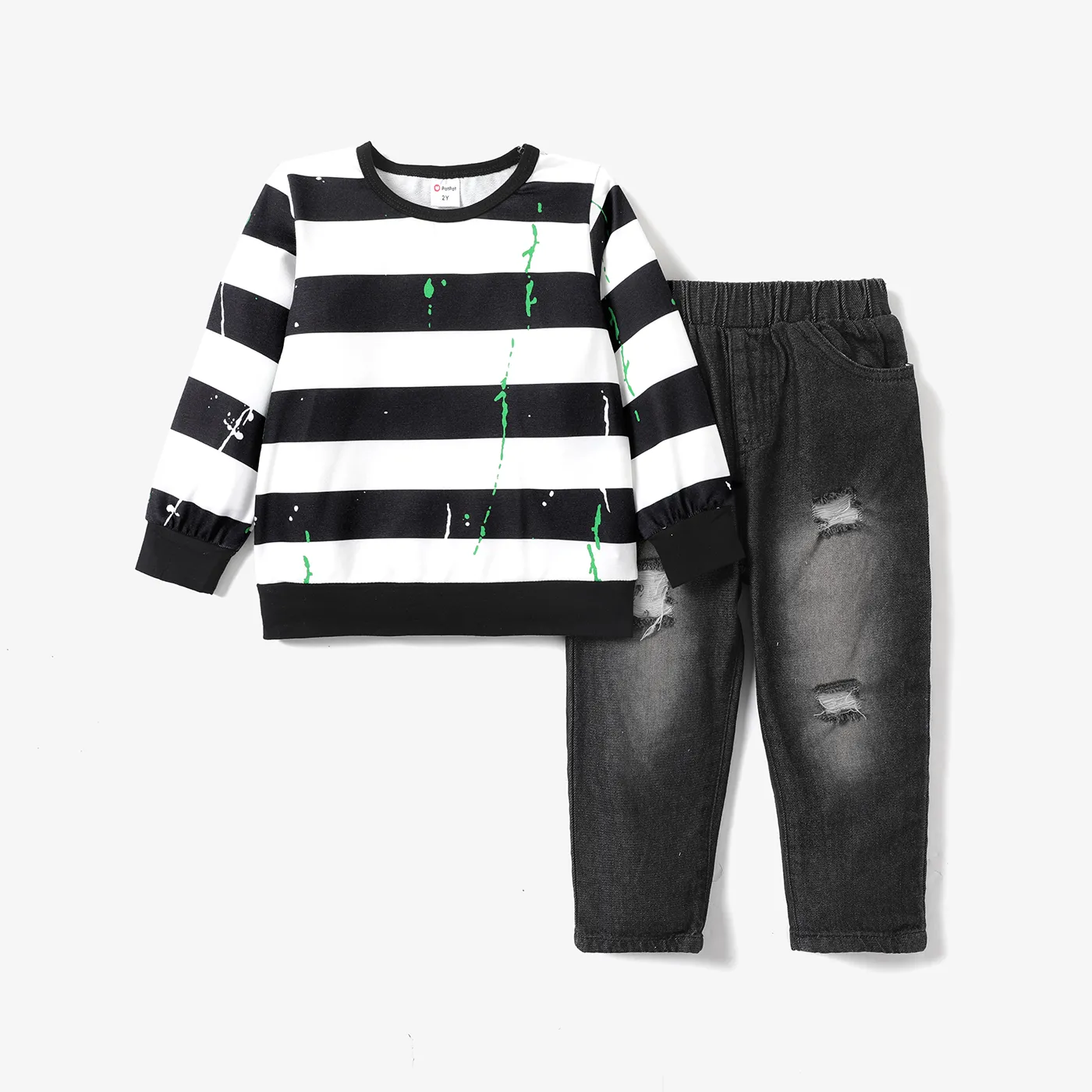 2pcs Toddler Boy  Avant-garde Stripe Set with Hole Design