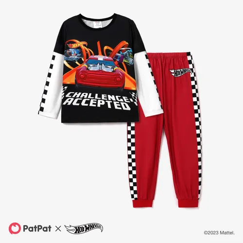 Hot Wheels Kid Boy Colorblock Vehicle Print Long-sleeve Sweatshirt and Elasticized Pants Set