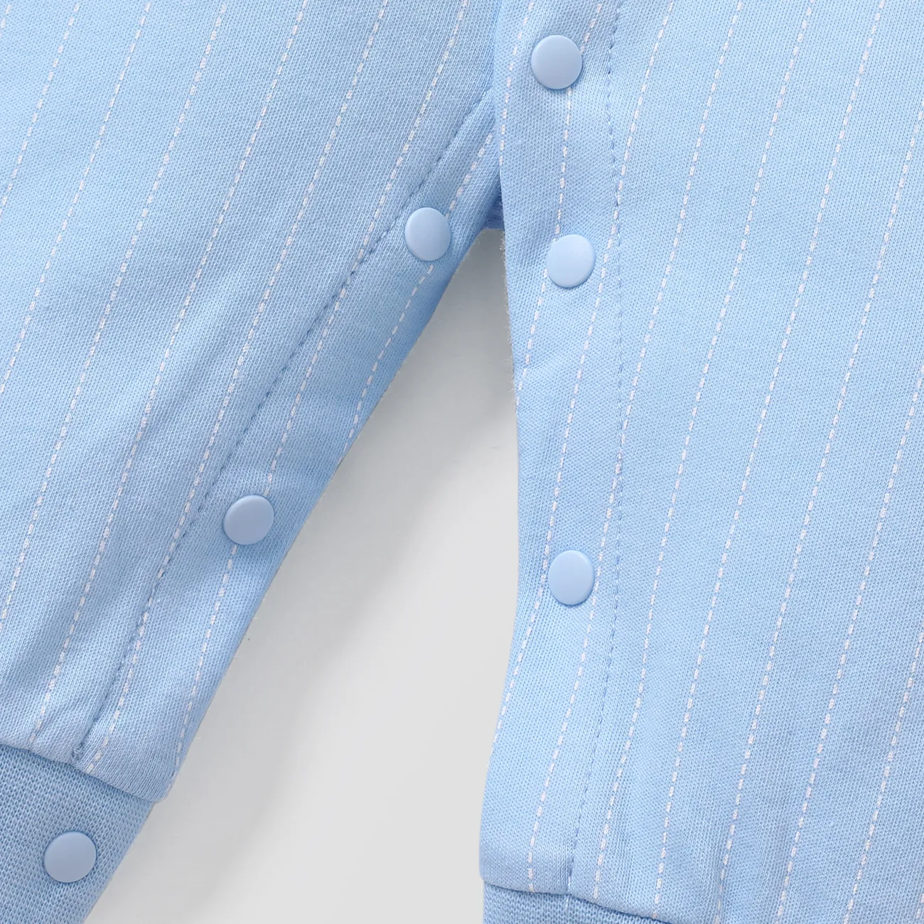 100% Cotton Stripe Print Bow Tie Decor Long-sleeve Baby Jumpsuit Light Blue big image 1