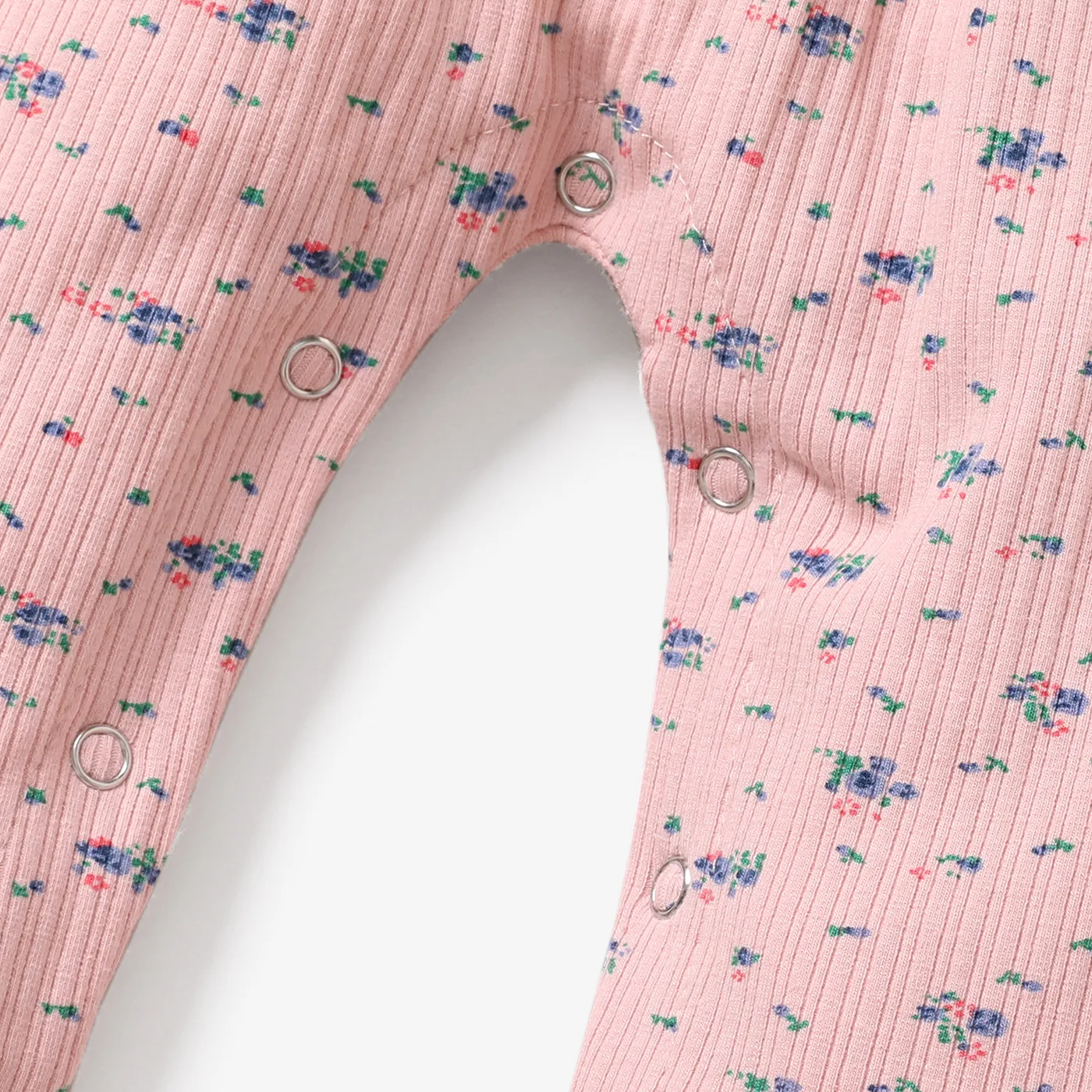 Ribbed Floral Allover Ruffle Decor Long-sleeve Baby Jumpsuit Pink image 5