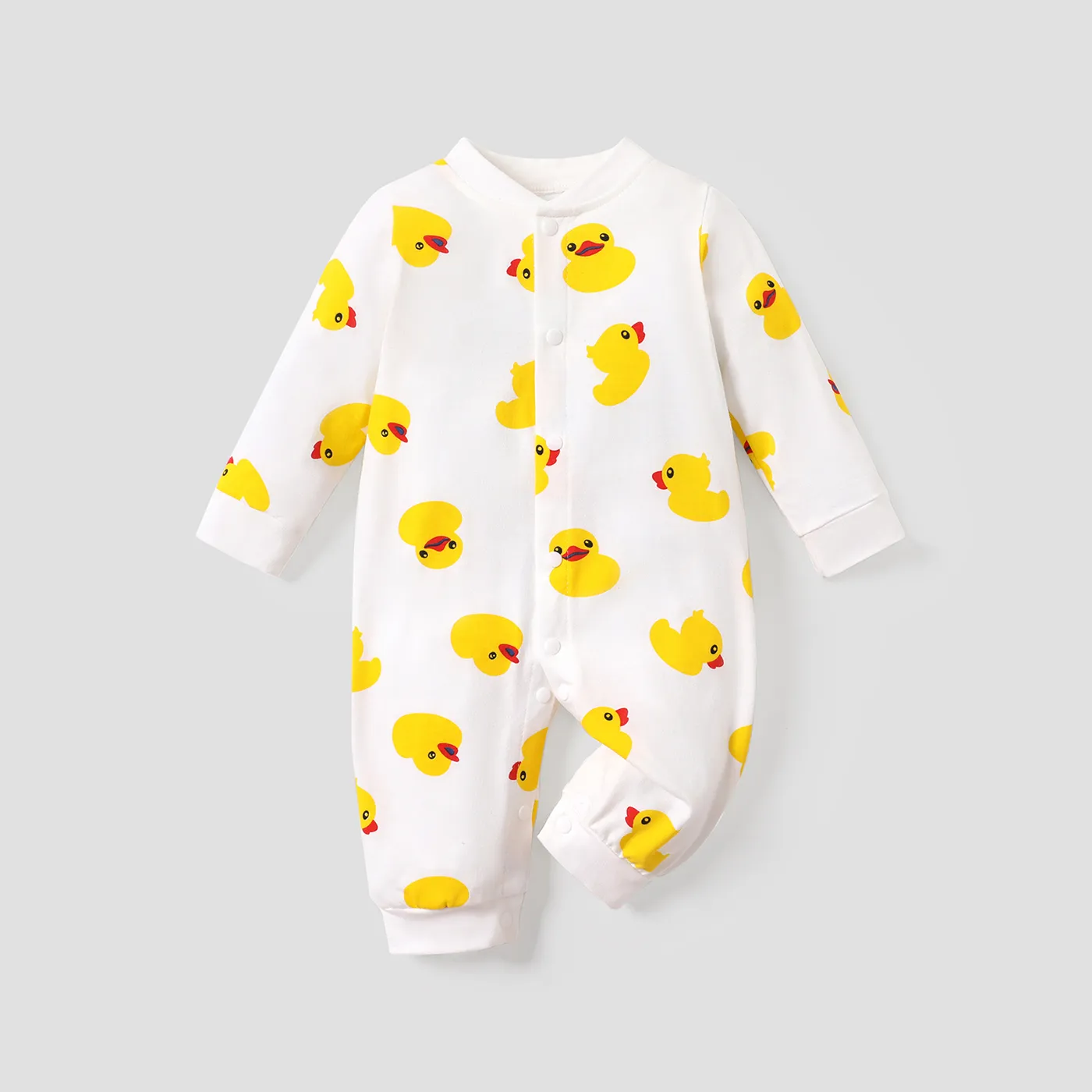 Duck Allover Long-sleeve Baby Jumpsuit