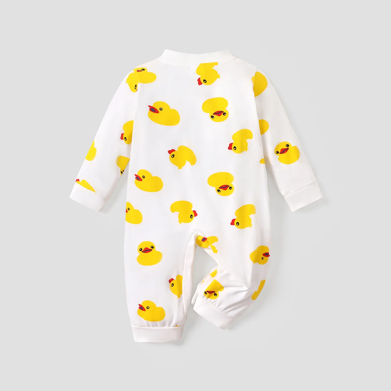 Duck Allover Long-sleeve Baby Jumpsuit White big image 1