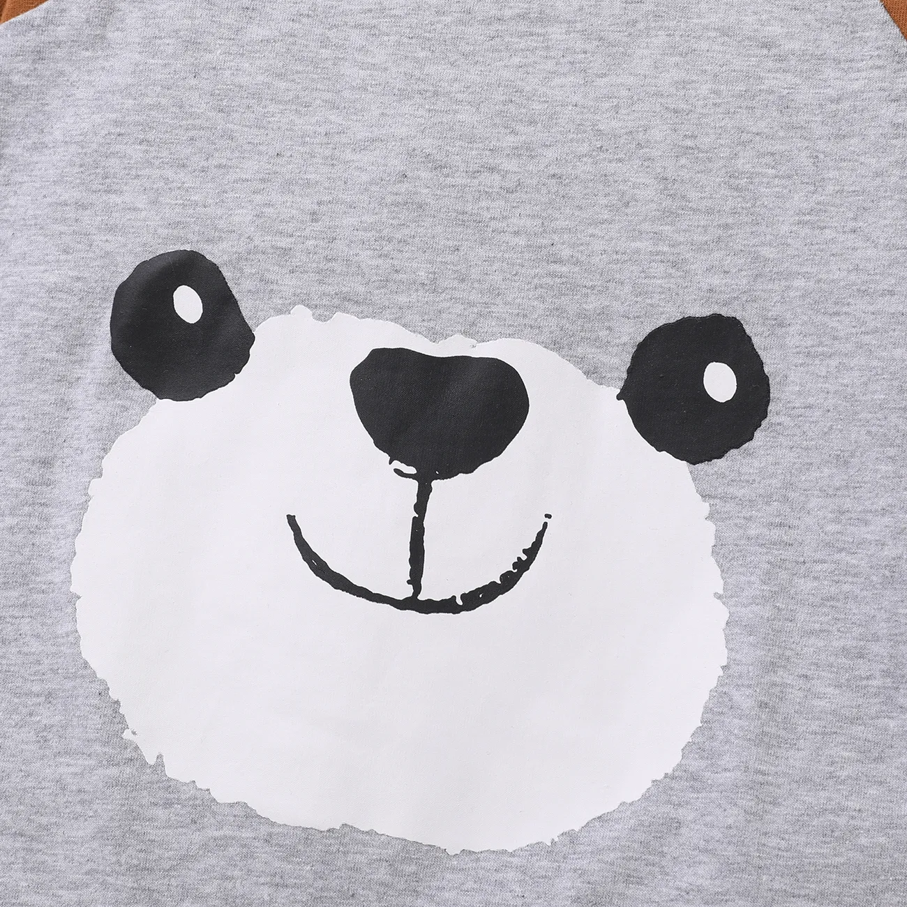 2pcs Baby Boy 95% Cotton Long-sleeve Faux-two Cartoon Panda Jumpsuit with Hat Set Brown big image 1