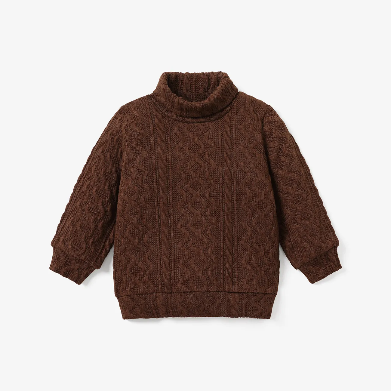 Toddler Boy Turtleneck Cable Knit Textured Sweater Brown big image 1