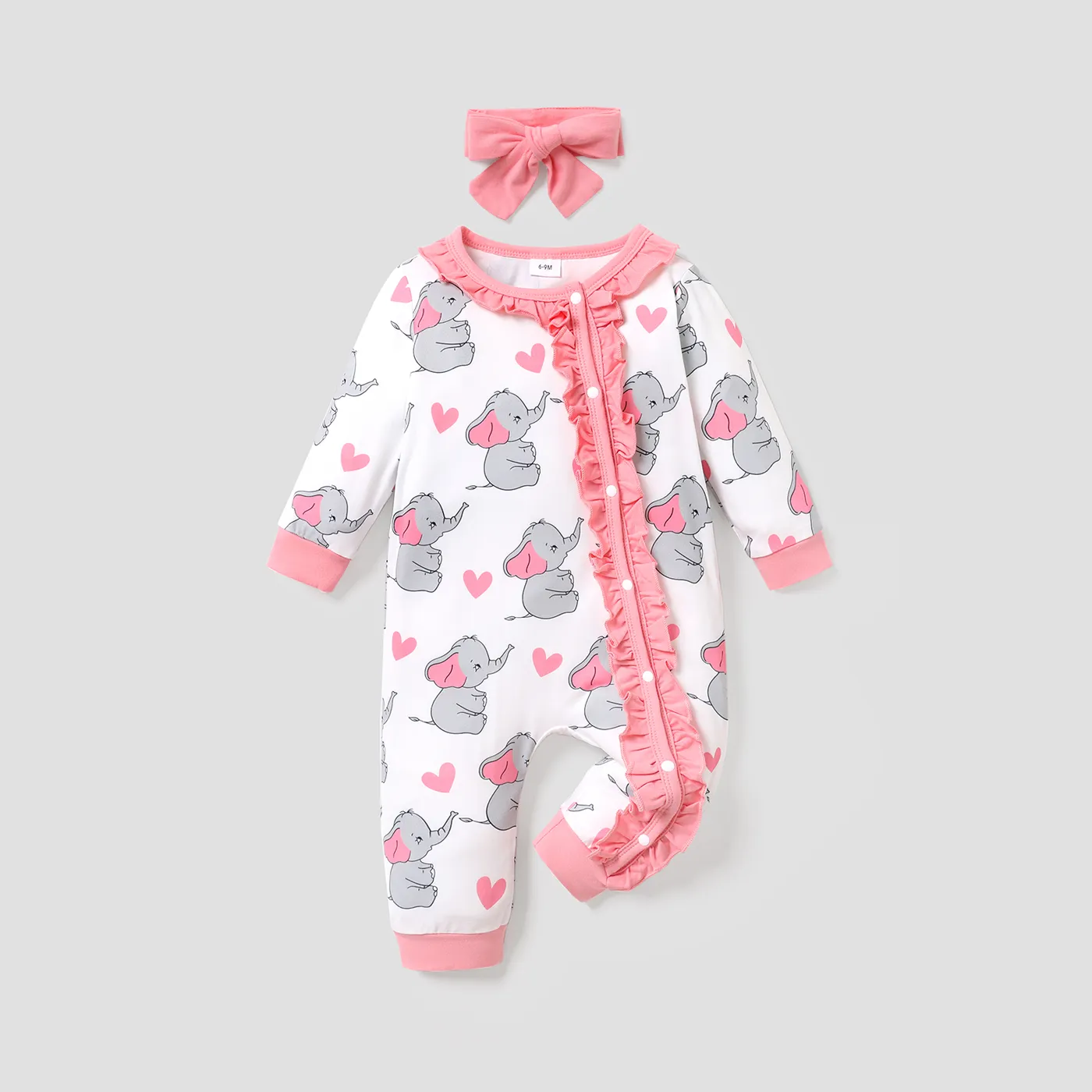 2 unidades Bebé Menina Orlas em ponto overlock Coala Bonito Manga comprida Macacão Rosa