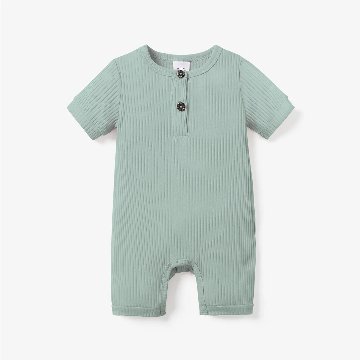 Baby Boy/Girl 95% Cotton Ribbed Short-sleeve Button Up Romper Green