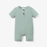 Baby Boy/Girl Cotton Ribbed Short-sleeve Button Up Romper Green
